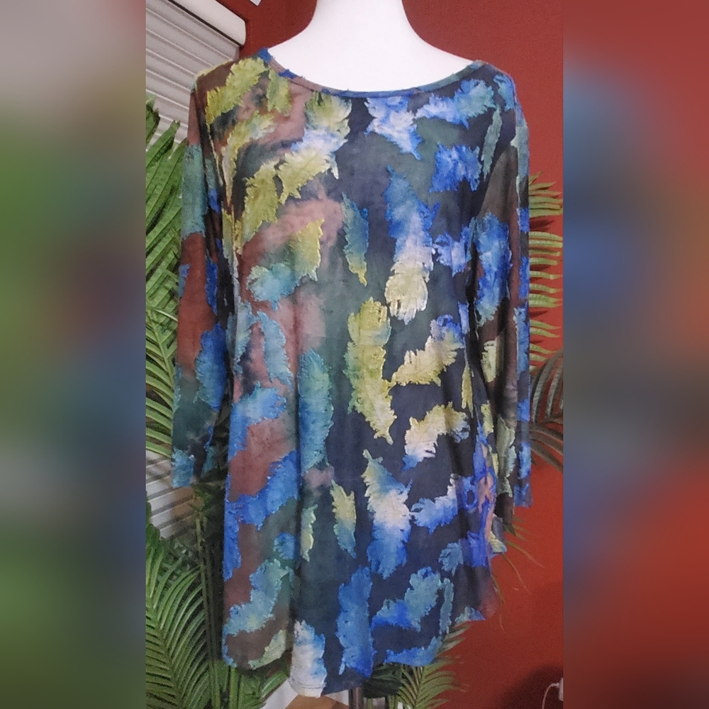 Karen Kane Vibrant Sheer Blouse - Blue, Green, Brown